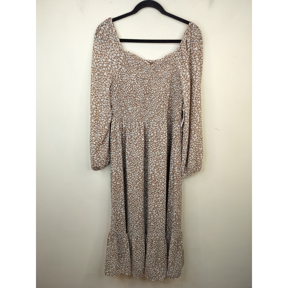 Jessica Simpson Floral Smocked Midi Dress XL Tiered Long Sleeve Boho Milkmaid